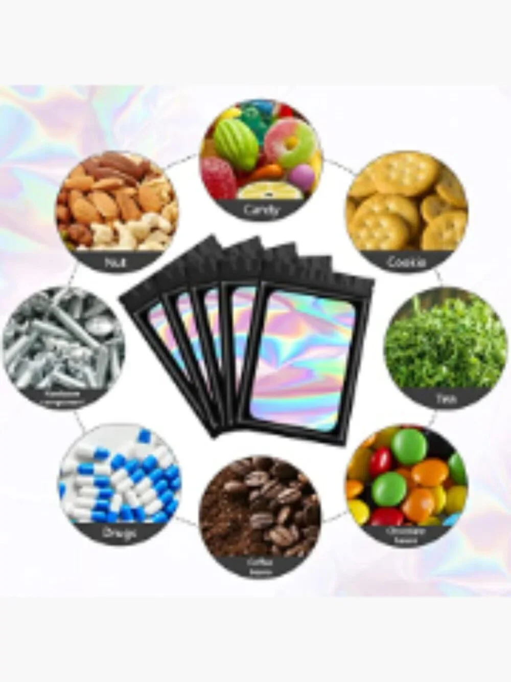100ct Mylar Holographic Packaging Bags Resealable Foil Pouch Food Storage